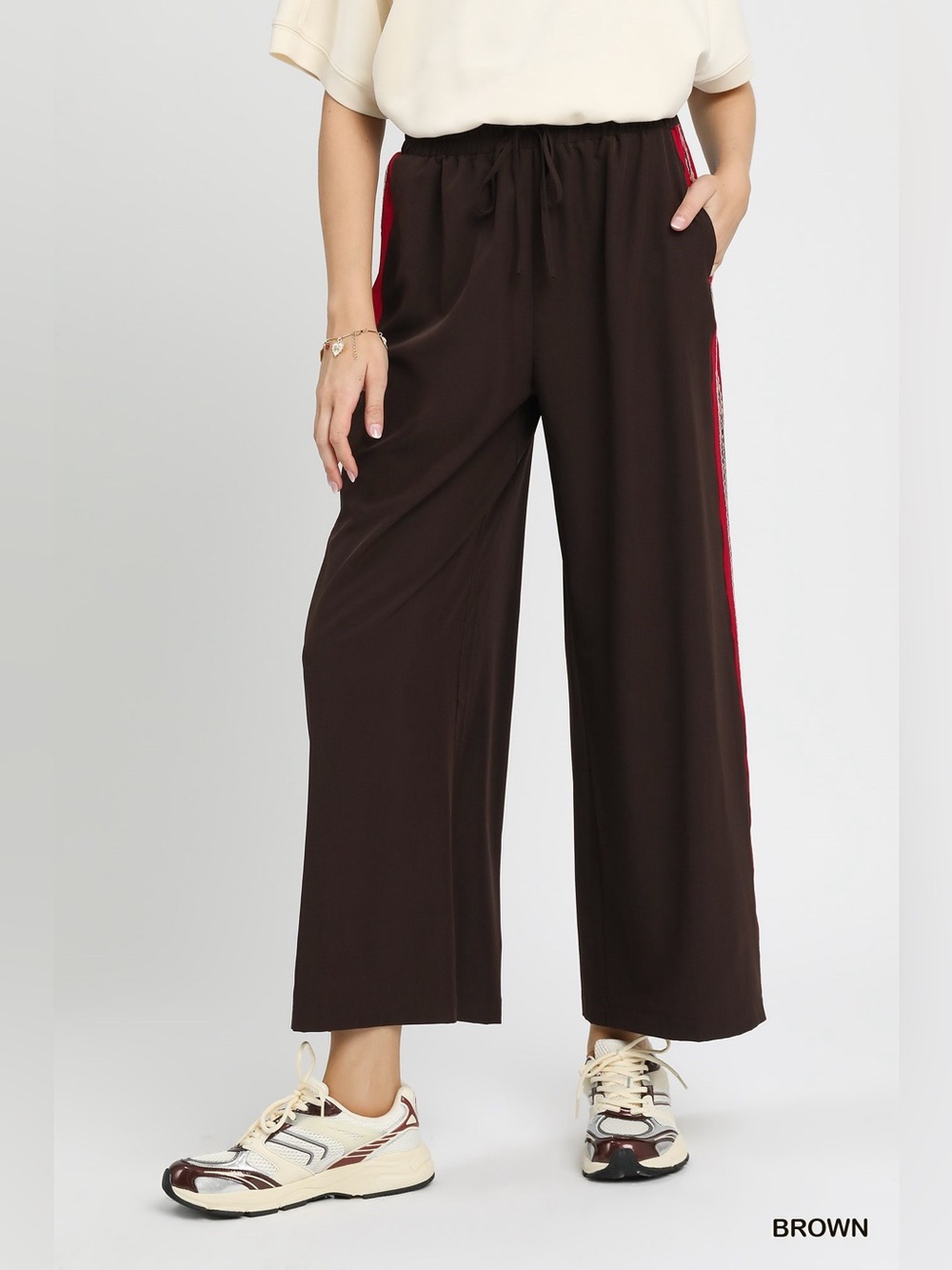 Umgee Wide Leg Pants with Contrast Side Trim